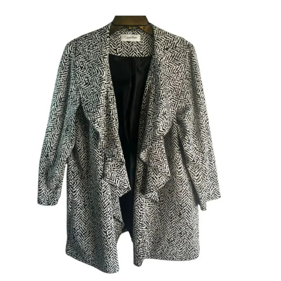 Calvin Klein Open Front Waterfall Black and White Dressy Jacket Women's Size 14W - Picture 1 of 9